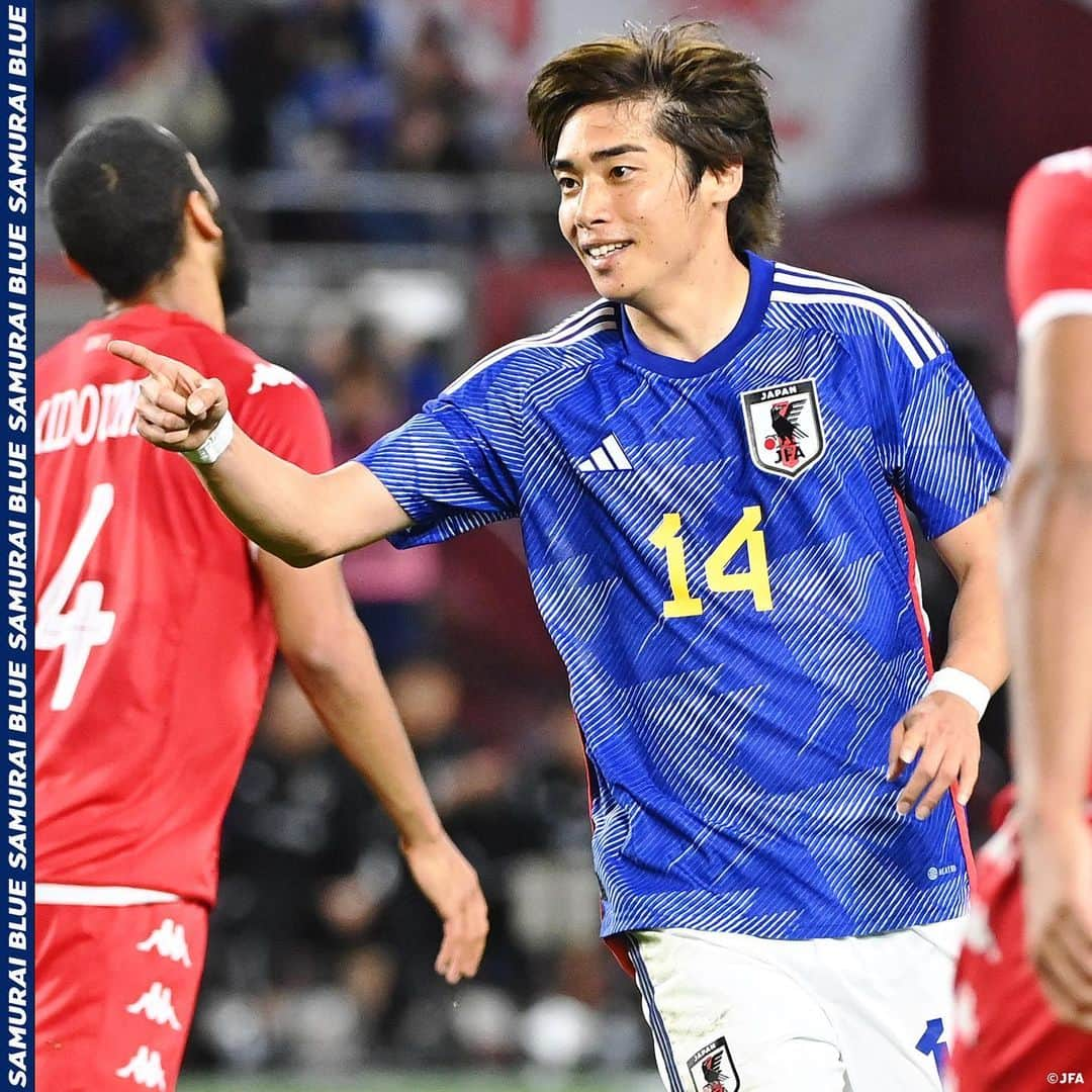 日本サッカー協会さんのインスタグラム写真 - (日本サッカー協会Instagram)「. 【2023.10.17 Photo Report③📸】  🏆#キリンチャレンジカップ 2023 🇯🇵#SAMURAIBLUE 2-0 チュニジア代表🇹🇳 ⌚️19:10(🇯🇵) 🏟️ノエビアスタジアム神戸(兵庫)  23 #鈴木彩艶(GK) 2 #菅原由勢 4 #板倉滉 5 #守田英正 6 #遠藤航(C) 11 #古橋亨梧 14 #伊東純也 16 #冨安健洋 20 #久保建英 22 #中山雄太 24 #旗手怜央  𝐒𝐔𝐁🔄 1 #小島亨介(GK) 12 #大迫敬介(GK) 3 #谷口彰悟 7 #川辺駿 8 #南野拓実 9 #上田綺世 13 #中村敬斗 15 #伊藤敦樹 17 #田中碧 18 #浅野拓磨 19 #町田浩樹 25 #奥抜侃志 26 #毎熊晟矢 27 #橋岡大樹  監督 #森保一  #夢への勇気を #SAMURAIBLUE #jfa」10月18日 17時43分 - japanfootballassociation