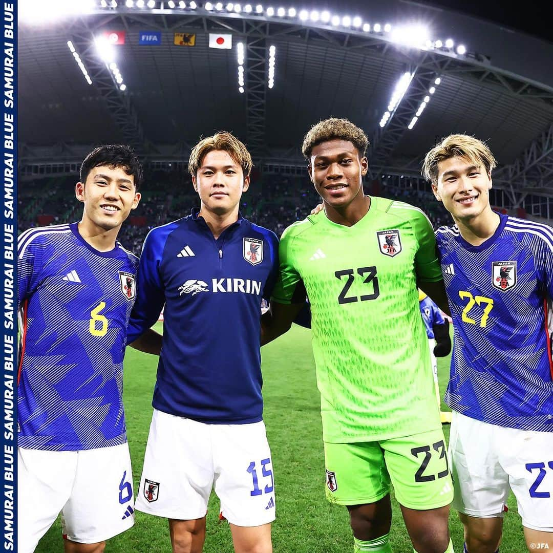 日本サッカー協会さんのインスタグラム写真 - (日本サッカー協会Instagram)「. 【2023.10.17 Photo Report⑤📸】  🏆#キリンチャレンジカップ 2023 🇯🇵#SAMURAIBLUE 2-0 チュニジア代表🇹🇳 ⌚️19:10(🇯🇵) 🏟️ノエビアスタジアム神戸(兵庫)  23 #鈴木彩艶(GK) 2 #菅原由勢 4 #板倉滉 5 #守田英正 6 #遠藤航(C) 11 #古橋亨梧 14 #伊東純也 16 #冨安健洋 20 #久保建英 22 #中山雄太 24 #旗手怜央  𝐒𝐔𝐁🔄 1 #小島亨介(GK) 12 #大迫敬介(GK) 3 #谷口彰悟 7 #川辺駿 8 #南野拓実 9 #上田綺世 13 #中村敬斗 15 #伊藤敦樹 17 #田中碧 18 #浅野拓磨 19 #町田浩樹 25 #奥抜侃志 26 #毎熊晟矢 27 #橋岡大樹  監督 #森保一  #夢への勇気を #SAMURAIBLUE #jfa」10月18日 17時58分 - japanfootballassociation