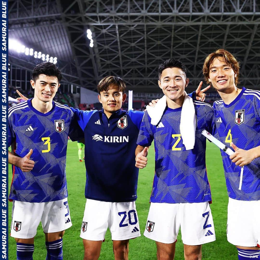 日本サッカー協会さんのインスタグラム写真 - (日本サッカー協会Instagram)「. 【2023.10.17 Photo Report⑤📸】  🏆#キリンチャレンジカップ 2023 🇯🇵#SAMURAIBLUE 2-0 チュニジア代表🇹🇳 ⌚️19:10(🇯🇵) 🏟️ノエビアスタジアム神戸(兵庫)  23 #鈴木彩艶(GK) 2 #菅原由勢 4 #板倉滉 5 #守田英正 6 #遠藤航(C) 11 #古橋亨梧 14 #伊東純也 16 #冨安健洋 20 #久保建英 22 #中山雄太 24 #旗手怜央  𝐒𝐔𝐁🔄 1 #小島亨介(GK) 12 #大迫敬介(GK) 3 #谷口彰悟 7 #川辺駿 8 #南野拓実 9 #上田綺世 13 #中村敬斗 15 #伊藤敦樹 17 #田中碧 18 #浅野拓磨 19 #町田浩樹 25 #奥抜侃志 26 #毎熊晟矢 27 #橋岡大樹  監督 #森保一  #夢への勇気を #SAMURAIBLUE #jfa」10月18日 17時58分 - japanfootballassociation