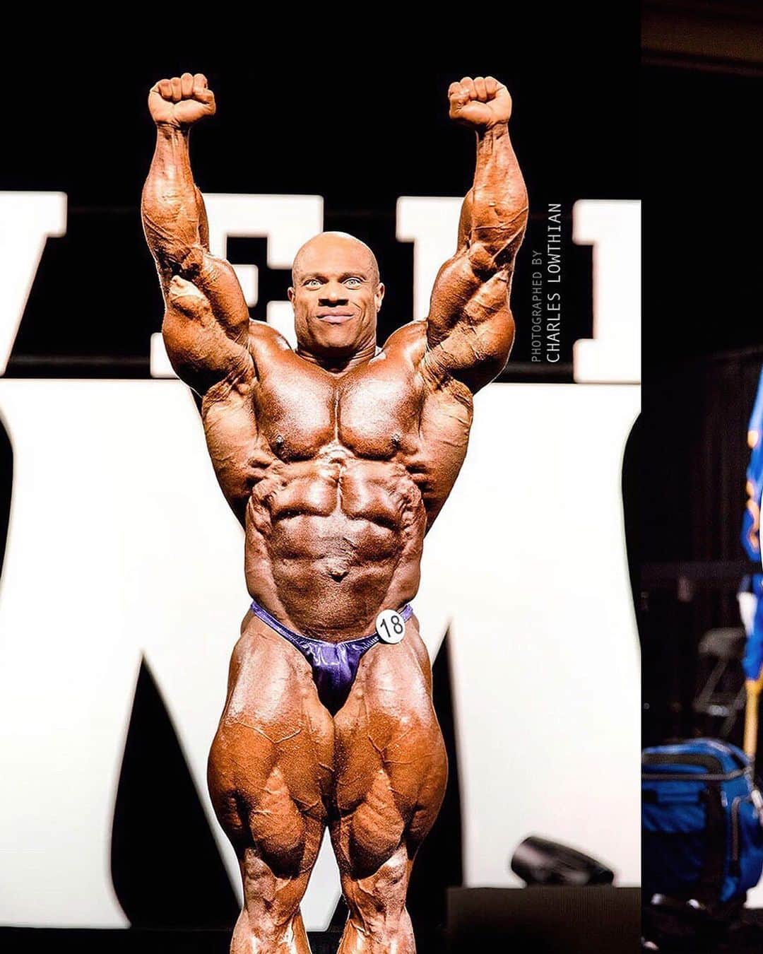Phil Heathのインスタグラム：「Six years ago I took these photographs of Phil Heath. The year he was successful in defending his Mr Olympia title for the seventh consecutive time. A reign only two other men in history have accomplished (note: consecutively). Recently I asked Phil, years after this competition, if he recalled what his thoughts were that night (in the last image), as he was up there on the Olympia stage; having just been announced (by The Rock) as The 7X Mr Olympia: “The last pic is everything Brother. The disbelief in self, later submitting to one’s destiny relentlessly day after day year after year to be in a position to seize a title which holds more than that I could ever push or pull. The Sandow! The only trophy in bodybuilding which defines the greatest of all time!” - @philheath @mrolympiallc」