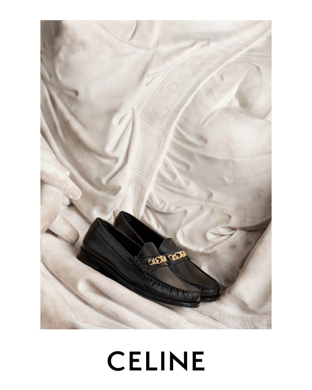 Celineのインスタグラム：「LA COLLECTION DES GRANDS CLASSIQUES 07  CELINE CHAIN TRIOMPHE LOAFER  COLLECTION AVAILABLE NOW IN STORES AND ON CELINE.COM  @HEDISLIMANE PHOTOGRAPHY ROME SEPTEMBER 2023  PALAZZO FARNESE   CELINE’S LATEST WOMEN’S CAMPAIGN FOR LA COLLECTION DES GRANDS CLASSIQUES HAS BEEN PHOTOGRAPHED BY HEDI SLIMANE IN ROME IN SEPTEMBER 2023 AT PALAZZO FARNESE.   FOR THE FIRST TIME EVER, A COUTURE HOUSE HAS GAINED ACCESS TO THE PALACE.  PALAZZO FARNESE, A RENOWNED ROMAN PALACE, DESIGNED BY ANTONIO DA SANGALLO IL GIOVANE, BUILT IN THE 16TH CENTURY AND COMPLETED BY MICHELANGELO, IS AN EXAMPLE OF HIGH RENAISSANCE ARCHITECTURE.  HOME TO NUMEROUS MASTERPIECES COMBINING PAINTINGS, SCULPTURES AND ARCHITECTURE; GALLERIES ARE DECORATED WITH FRESCOS INCLUDING THE MONUMENTAL FRESCO CYCLE BY ANNIBALE CARRACCI, WALLS ARE EMBELLISHED WITH TAPESTRIES AMONGST DECORATED SARCOPHAGUSES AND ROMAN SCULPTURES.  THE PALACE HAS BEEN THE FRENCH EMBASSY’S RESIDENCE IN ITALY SINCE 1874.  #CELINEBYHEDISLIMANE」