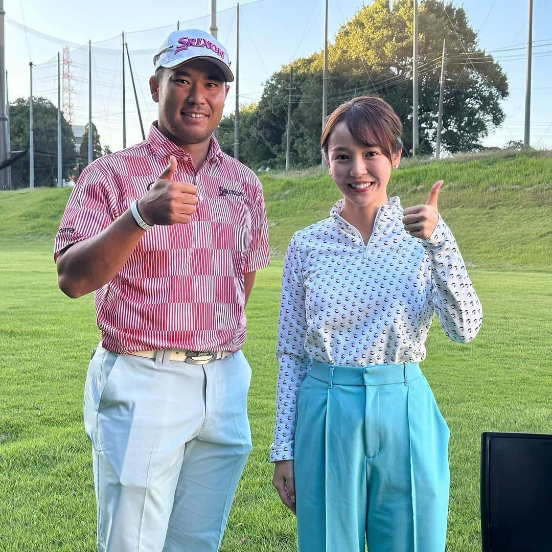 森千晴のインスタグラム：「ZOZOチャンピオンシップ開幕直前、松山英樹選手の練習ラウンドを見学＆インタビューをさせていただきました！⛳️  この模様は明日10月19日(木)の「グッド！モーニング」6:20ごろ〜放送予定です✨  #松山英樹 選手 #zozochampionship #ゴルフ #golf  tops @callawayaparel_japan」