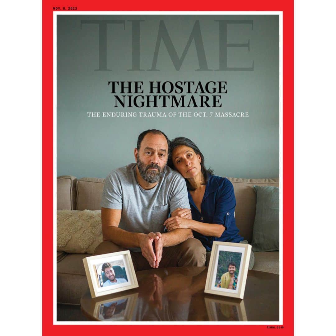 TIME Magazineのインスタグラム：「The families of Israelis held hostage by Hamas speak out about what they know and the torment of what they don't.   Searching for hope, they find themselves at the mercy both of terrorists and of the intelligence apparatus of an Israeli government that failed them on Oct. 7, then ignored them in the chaotic days that followed.  On the cover, Jonathan Polin, left, and Rachel Goldberg sit with photos of their son, Hersh Goldberg-Polin. Goldberg-Polin, 23, was injured and abducted at the Nova music festival in southern Israel.  "Since midday Saturday, we've had a team of supporters here around the clock making calls to hospitals, to authorities, trying to work through U.S. government authorities, trying to get to humanitarian international aid agencies, trying to get to foreign governments that we think might be potentially influential. Right now we have a team working full speed with the number one goal being get Hersh the medical treatments that he needs immediately," Jonathan Polin says.  "We're doing everything we can to bring Hersh home."  Read the families' stories at the link in bio.  Photograph by Michal Chelbin (@michal_chelbin) for TIME.」