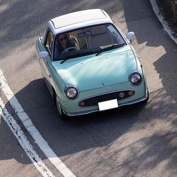 Nissanのインスタグラム：「The good ol' Figaro spotted in its natural habitat... the road!​  📸: @thegreen.3 @capturewheels​  Use the hashtag #MyNissanMemory to share your favorite pics with your car, your branded T-shirt, or any Nissan moment! You could be featured in our official 90th anniversary video!​  #Nissan #NissanFigaro #Nissan90th #Anniversary #CarLover #Cars #CarsOfInstagram」