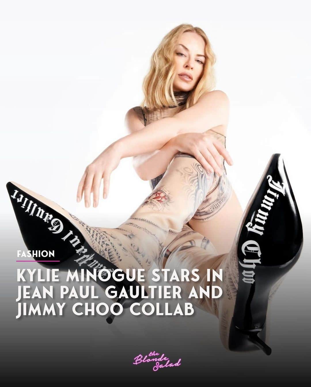 Blonde Saladさんのインスタグラム写真 - (Blonde SaladInstagram)「Kylie Minogue is the face of the collab campaign by the two fashion houses, Jimmy Choo and Jean Paul Gaultier. Both brands share a strong connection with the "Padam" singer, who over the last years of her career has showcased several custom-made creations from both brands.  #KylieMinogue #Collab #Campaign #JimmyChoo #JeanPaulGaultier #TheBlondeSalad」10月19日 2時02分 - theblondesalad