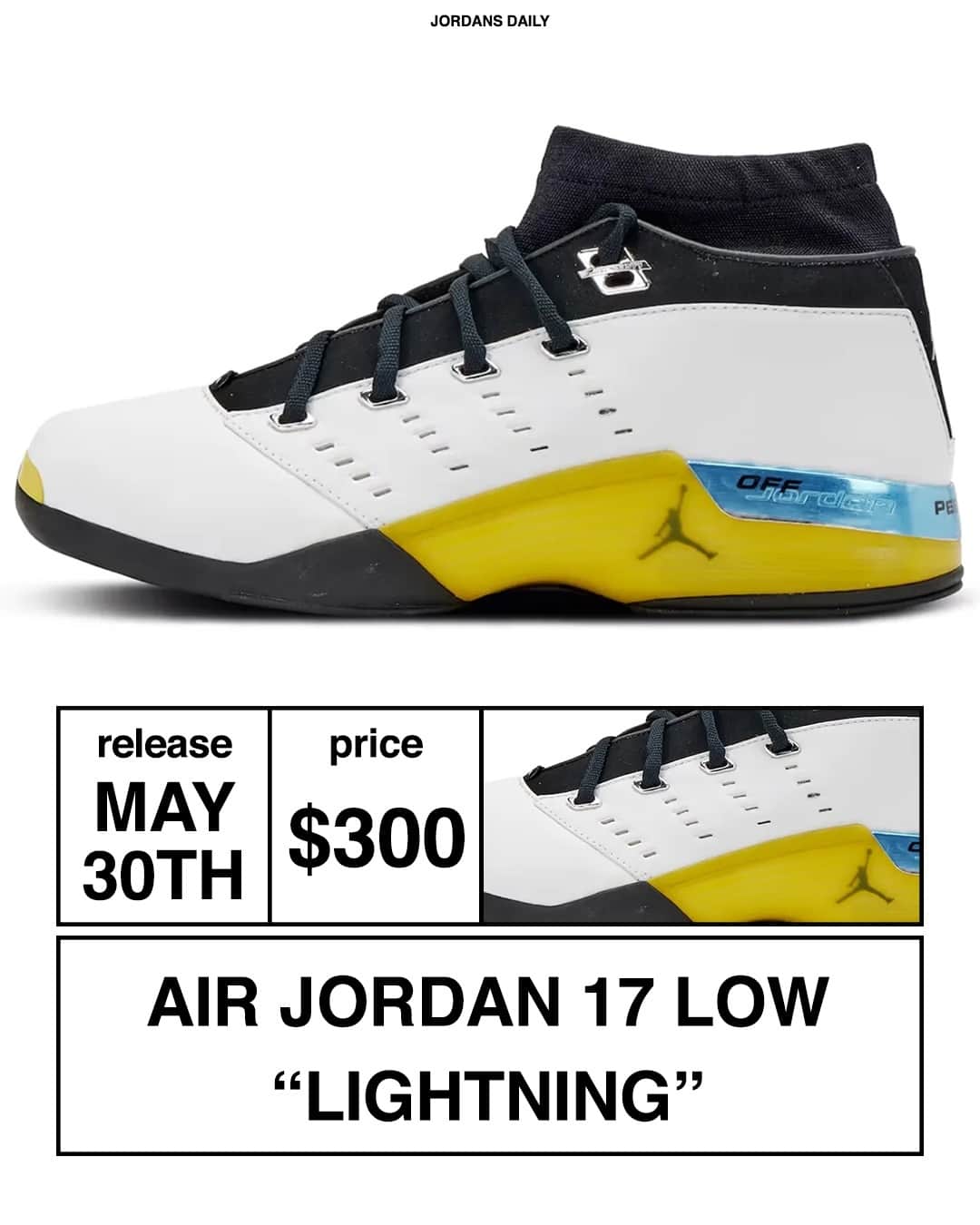 Sneaker News x Jordans Dailyのインスタグラム：「The 2024 AJ17 Low "Lightning" will retail for $300 USD 💀⁠ For more details, hit the link in the bio!」