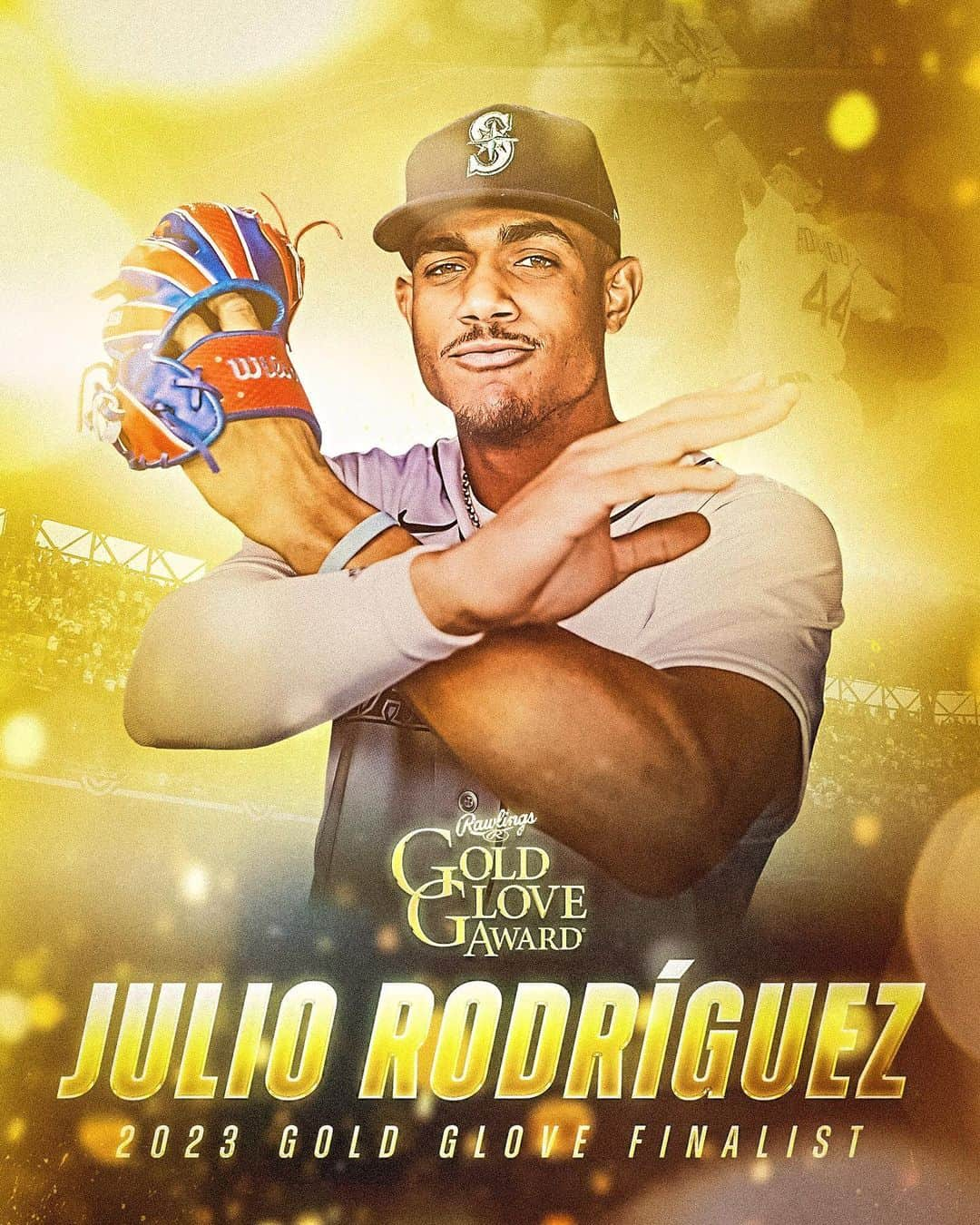 シアトル・マリナーズのインスタグラム：「🙅‍♂️ NO. FLY. ZONE. 🙅‍♂️   @jrodshow44 has been named a 2023 @rawlingssg Gold Glove Finalist.」