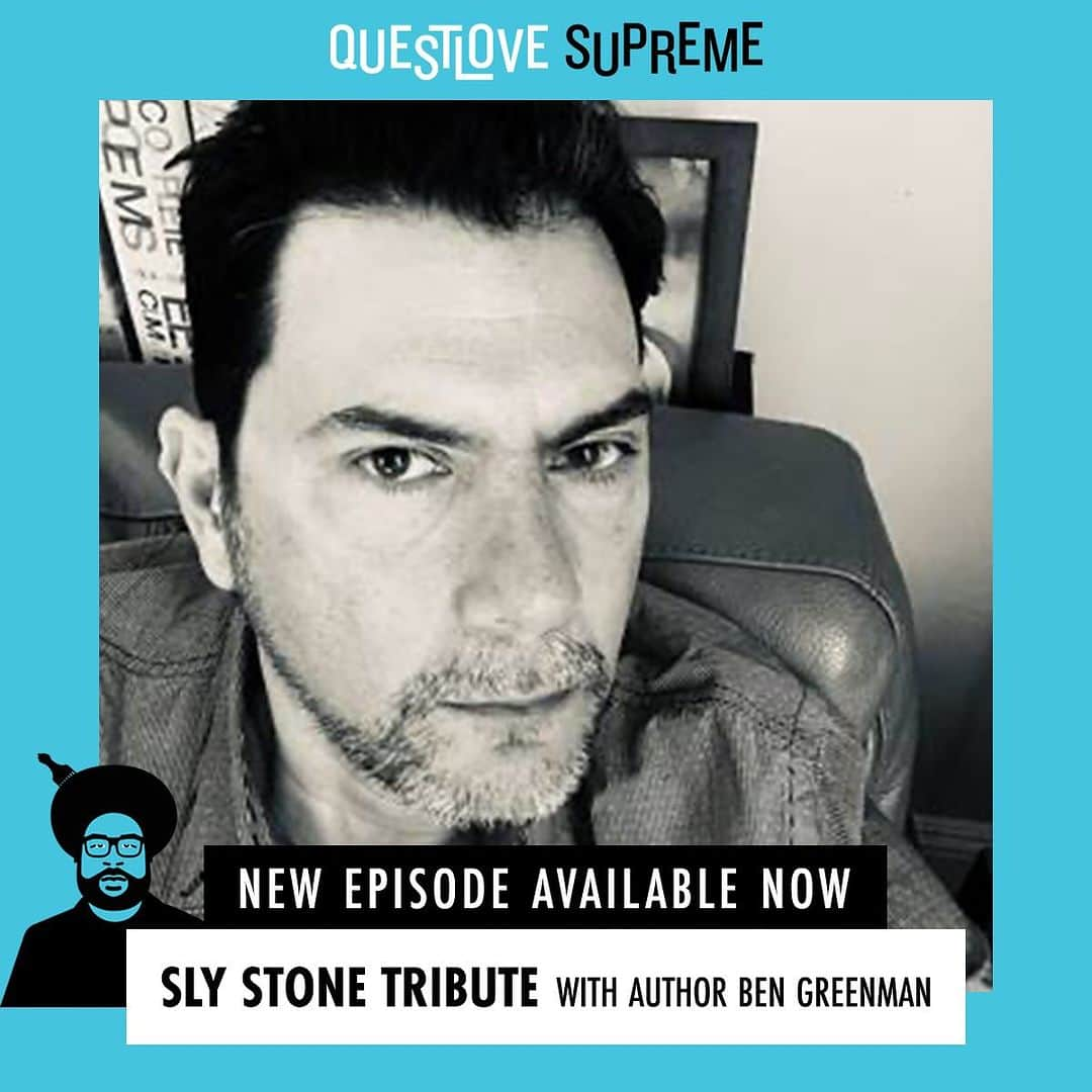 クエストラブのインスタグラム：「When I was a new @NewYorkerMag reader there was one cat who caught my attention because he musically thought like me——-meet #BenGreenman writer, author, musicologist.  He has collaborated on the memoirs of #GeneSimmons #SimonCowell #GeorgeClinton #MarielHemingway #LittleSteven & I loved writing with him so much he worked on all 6 of my jawns.  Upon first meeting I asked what would his dream project be and without pause he said Sly——which at the time (10 years back, no pun intended) seemed like a pipe dream at the time. He just finished George Clinton’s book and he found somewhat of an ice cube’s chance in hell connection with someone who knew someone that knew someone that might know someone who knew Sly.   lol look at us now——10 years later achieving something NONE of us truly knew could be a reality.  So we decided 11th hour to do a quickie one on one convo about Sly’s new memoir and music in general.  #ThankYouFalettinMeBeMiceElfAgin (hell of a mondegreen) is released & an amazing read of Sly’s life!  @qls #QuestloveSupreme #SlyAndTheFamilyStone #SlyStone #BenGreenman #Pfunk #EttaJames #GeorgeClinton」