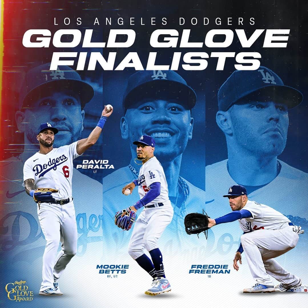 Los Angeles Dodgersのインスタグラム：「Congratulations Mookie, Freddie and David on being named Gold Glove finalists!」