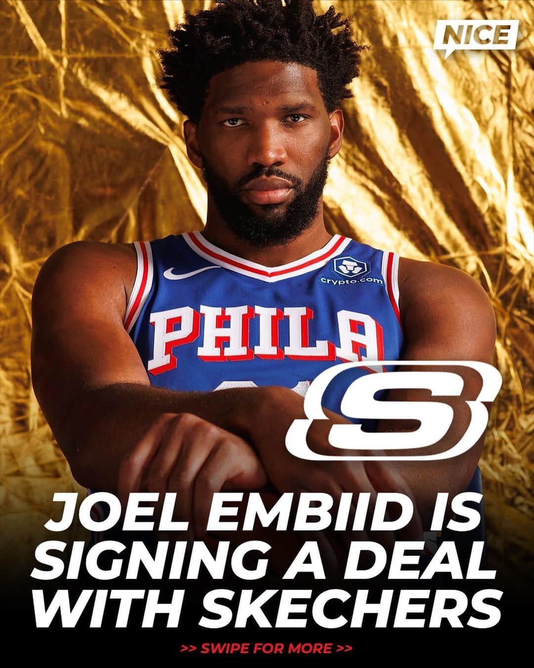 のインスタグラム：「@joelembiid is nearing an endorsement deal with Skechers 😳 @nicekickshoops   Joel Embiid is departing Under Armour and joining Terance Mann and Julius Randle as Skechers launches its new performance basketball division. Expect more NBA signings from Skechers as well 👀  (via @shamsnba & @mikevorkunov)」