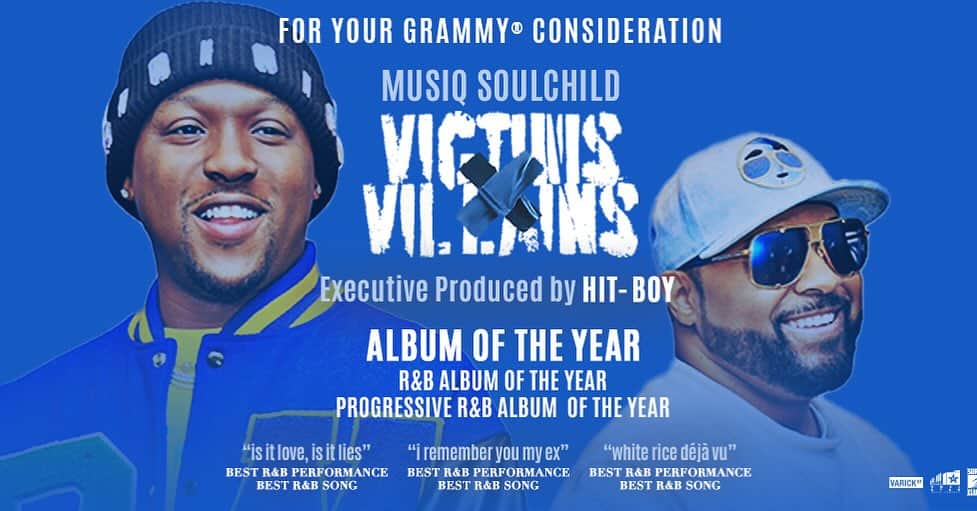 ミュージック・ソウルチャイルドのインスタグラム：「1st Round of Grammy®️ Nomination Contenders Voting Oct 11 - Oct 20!!   Have You Voted Yet? October 20th Is The Last Day To Submit Your Vote! 🗳️   FOR YOUR GRAMMY®️ CONSIDERATION   @MusiqSoulchild VICTIMS & VILLAINS Prod By @HitBoy  🌟Check Out The FYC LINK IN BIO🌟   Album of the Year R&B Album of the Year Progressive R&B Album of they Year   White Rice Déjà Vu:  	•	R&B Performance 	•	R&B Song   I Remember You My Ex: 	•	R&B Performance 	•	R&B Song   Is It Love, Is It Lies: 	•	R&B Performance 	•	R&B Song  Credits: Engineer @davidyunginkim | Co-Writer @lexontheboard | Mastering Colin Leonard | Cover Stylist @kudzi.thnkgod | Photo @joneswithme   #RecordingAcademy #GrammyNominations #GrammyVoters #Grammys®️」