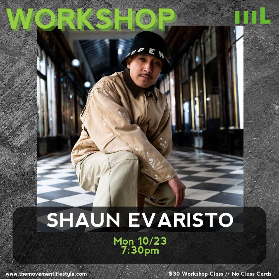 ショーン・エバリストのインスタグラム：「*WORKSHOP*  Mon 10/23 | 7:30pm | SHAUN EVARISTO  @shaunevaristo himself is teaching Monday! You don’t want to miss this class - let’s move! 💚  • Register now on our mL app! (Link in bio) • mL is now cashless! We accept all major credit cards • Please arrive early to accommodate for parking, all classes start on time • All classes are non-refundable and non-transferable  #mldanceclasses #movementlifestyle」