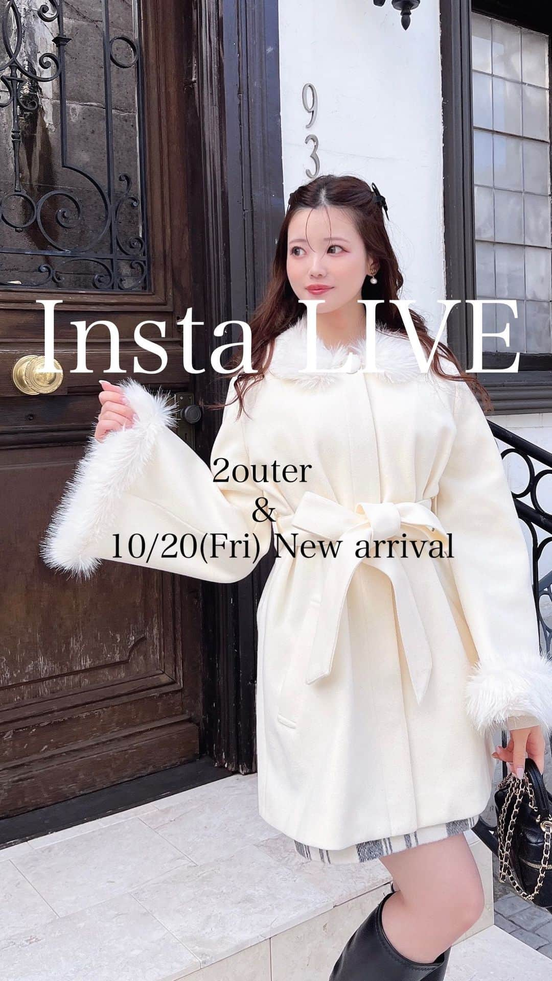 ミーアのインスタグラム：「【Insta live】  10/20(Fri)発売商品と、10/13(Fri)に発売済みのアウター２型のご紹介です♡  ①フェイクファー付きケープ風コート ¥16,500(tax in) WHT/BEG/BLK  ②フェイクファージャケット ¥16,500(tax in) WHT/BRN/BLK  ③袖レースアップニットワンピース ¥8,690(tax in) WHT/MOC/BLK  ④配色ボウタイパワショルニット ¥5,390(tax in) WHT/BORD/BLK  ⑤チェックミニスカート ¥7,590(tax in) BRN/BLK  ⑥フルジップダイヤ柄タイトニットワンピース ¥9,790(tax in) WHT/BLK/BEG  ⑦フロントクロスニット ¥6,490(tax in) WHT/BEG/BLK  ⑧裾シアー切替フレアスカート ¥8,690(tax in) BEG/BLK  ⑨シアースリーブニットトップス ¥6,490(tax in) BEG/BORD/BLK  #miia #ミーア#アウター#ファージャケット #ワンピースコーデ #秋コーデ #冬コーデ#ミニワンピース #シアートップス #ホワイトコーデ #モノトーンコーデ #淡色コーデ #きれいめ #カジュアルコーデ #韓国コーデ #低身長コーデ #152cmコーデ #164cmコーデ #小柄コーデ」