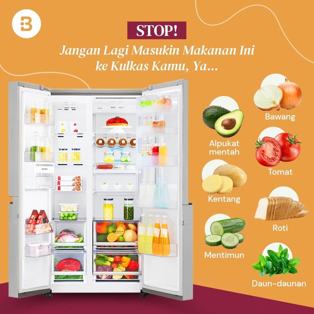 のインスタグラム：「Niat hati sih biar makanan jadi awet dan fresh pas mau dimakan, eh tau-taunya malah jadi gampang busuk, bikin kulkas jadi bau tak sedap dan berakhir dengan mubazir karena harus dibuang.😢  So, mulai sekarang yang masih suka simpen makanan ini di kulkas, jangan dilakuin lagi, ya!  Biasanya makanan apa sih yang kalo abis beli pasti langsung kamu masukin ke kulkas, beauties? —-- Jangan lupa untuk follow @Beautynesia.id  untuk berita menarik seputar wanita dan lainnya!  Follow juga instagram : @beautynesianews 💄 @mommyasia.id 🤰🏼👶🏻 —---- #wellness #makanan #bahanmakanan #busuk #makananbusuk #layu #kulkas #penyimpanan #penyimpananmakanan #beautynesiaid」