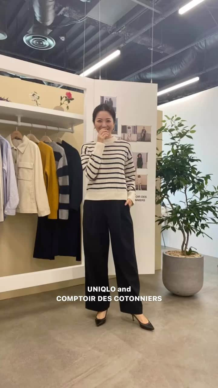 清水愛のインスタグラム：「10月20日（金）発売 UNIQLO and COMPTOIR DES COTONNIERS 2023年 秋冬コレクション 試着させていただきました✨ . 👑お気に入りアイテム👑 1. #ブラッシュドジャージータックワイドパンツ  絶対に買う！ラインがきれいなのはもちろん、素材も柔らかくて履き心地抜群🫰 . 2. #ダブルフェイスラップコート  高見え間違いなし！10,000円台とは思えない生地感で、しかも軽い🙌 . 3. #ベルテッドラップスカート  ロングブーツを合わせて、久しぶりに膝下くらいの丈感のスカートを履きたい気分💙 . . #pr #uniqloandcomptoirdescotonniers  #uniqlo2023fw」