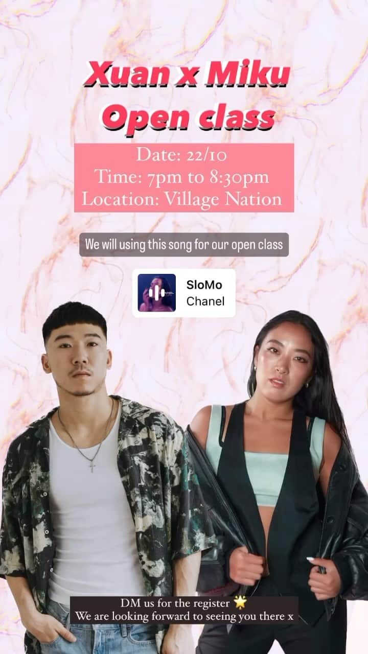小野美公のインスタグラム：「XUAN x MIKU OPEN CLASS (@mikuhead )  Date: 22/10 Time: 7pm to 8:30pm  Fee: $25 Location: Village Nation   DM us for the register x  #XUAN #MIKU」