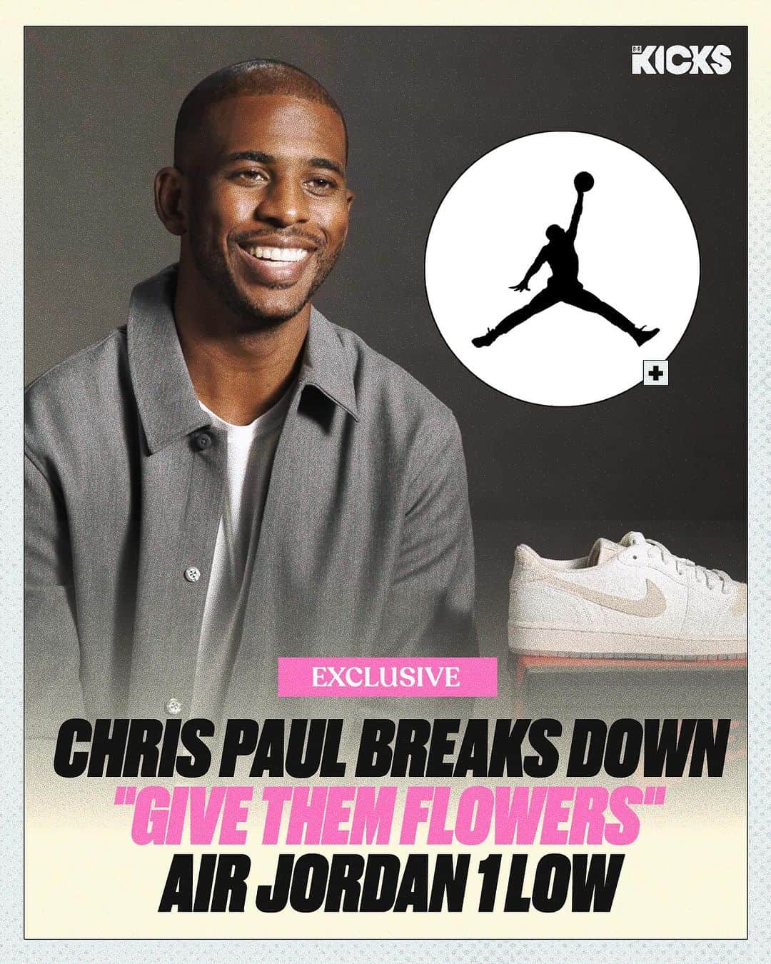 クリス・ポールのインスタグラム：「We caught up with @cp3 to talk about his upcoming “Give Them Flowers” Air Jordan 1 Low 🌸  These will be releasing on October 24 for $140」