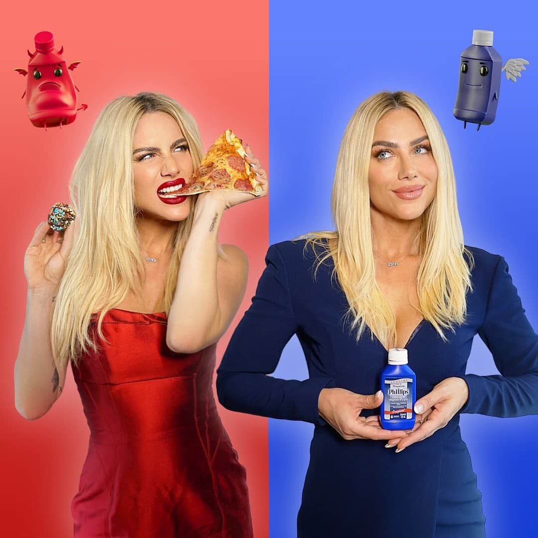 Giovanna Ewbankのインスタグラム：「Não sei na casa de vocês, mas aqui eu tô sempre com duas vozes no meu ouvido quando o assunto é comilança.  Uma fala “come tudo sim, vc merece” e a outra diz “segura esse forninho, Giovanna”. Às vezes eu não consigo segurar e acabo exagerando! 🫠 Ainda bem que tenho @lmdephillips pra continuar feliz da vida, sem azia ou má digestão pra me salvar em todas as ocasiões!  E vocês? Me contem aqui quem são vcs no rolê… São team “come tudo” ou team “segura a onda”?  Me contem aqui nos comentários vai!!!  #LeitedeMagnesiadePhillips #OriginalÉPhillips #Genuino #intestienopreguiçoso #azia #madigestao publi*」