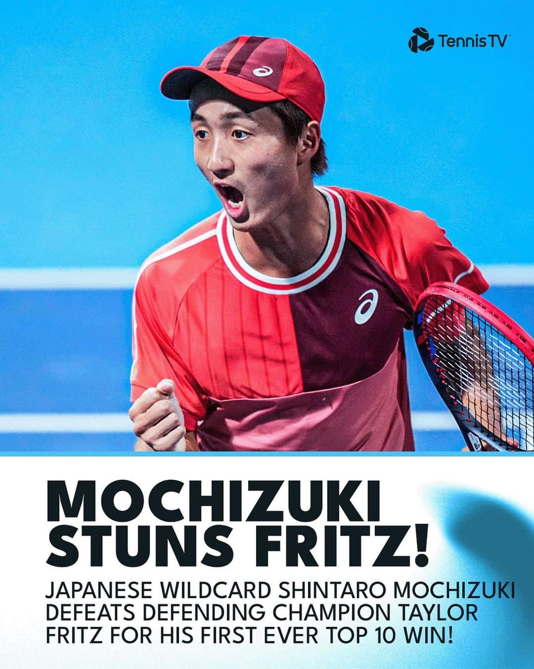 望月慎太郎のインスタグラム：「HOMETOWN HERO 💪 @shintaromochizukiofficial pulls off an incredible comeback vs Fritz in Tokyo! 📸 Hiroshi Sato . #tennis #tennistv #sport #atp #mochizuki」