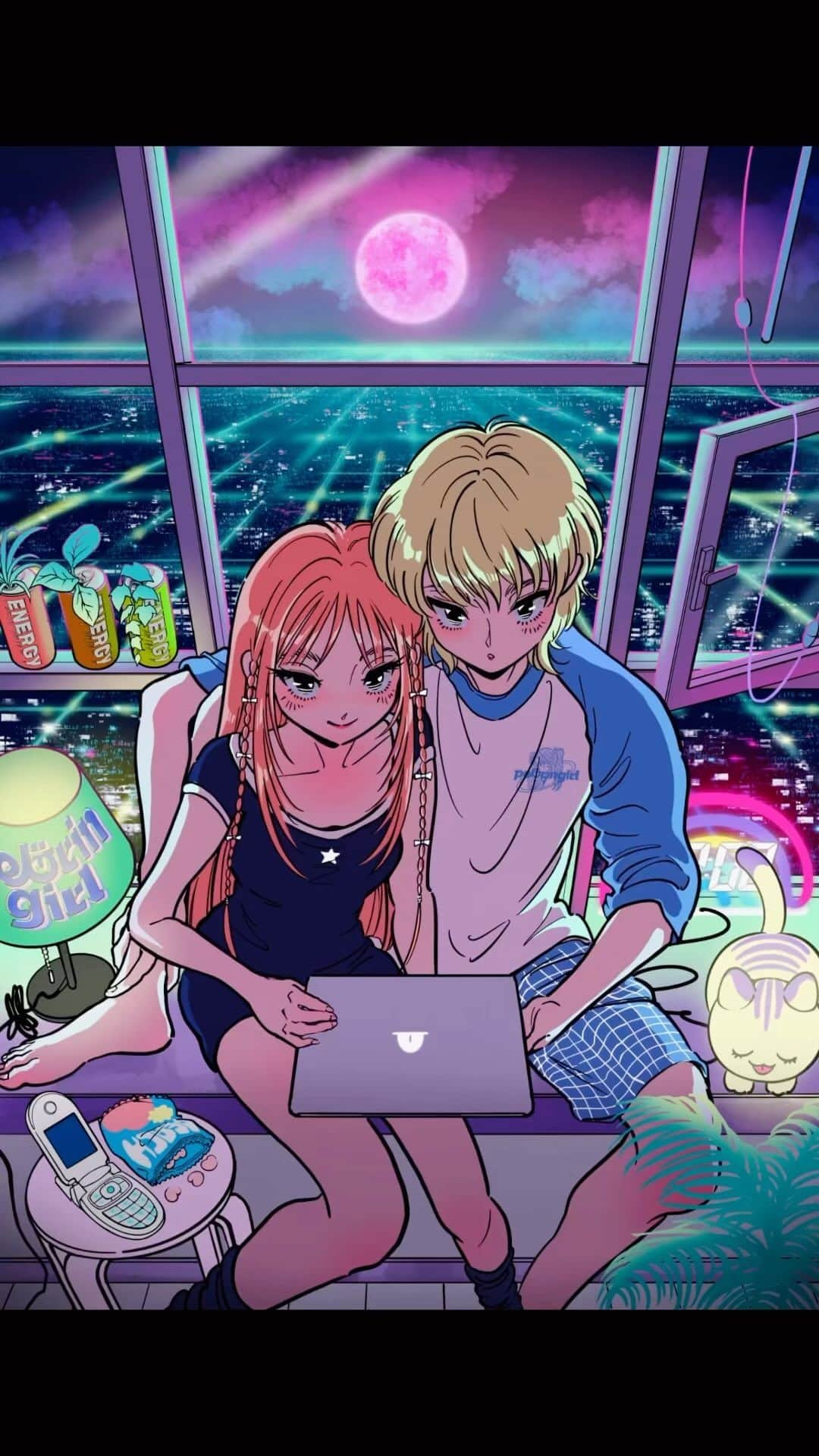 佐藤なつみのインスタグラム：「よそ見👀  ・－・－・－・－・－・－・－・－・－・   💙デザインフェスタvol.58 【日時】11/11(土)~11/12(日)両日参加 【場所】東京ビックサイト 西館1F E130~E135  #エモい #illustration #illustrator #90s  #イラスト#オリジナル #citypop #女の子イラスト #ガールズイラスト #古着男子 #古着女子 #古着コーデ #古着 #イラストレーター #ストリートファッション#カップルイラスト#韓国ファッション」
