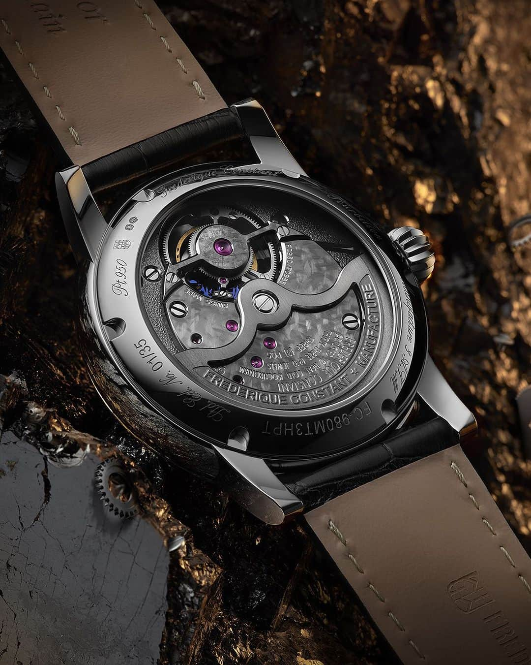 フレデリックコンスタントのインスタグラム：「The Classic Tourbillon Meteorite Manufacture movement is the pinnacle of hand-finishing. Only a closer and more knowledgeable eye will be able to detect something that has never been achieved before on a Frederique Constant watch: the entire hand-finishing of all the components of the movement using traditional instruments and tools.  #ManufactureCollection #Tourbillon #Meteorite #SavoirFaire #Craftmanship #LuxuryWatch」