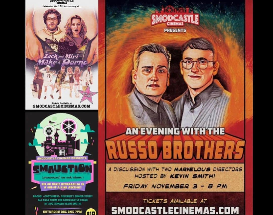 ケヴィン・スミスさんのインスタグラム写真 - (ケヴィン・スミスInstagram)「September/October 2023 have been big months for  @smodcastlecinemas! Aside from shooting my 16th feature film (entitled The 4:30 Movie), we held three big events (or Kev-ents)! First up was the @tuskthemovie screening with @justinlong and surprise guest @genirodriguez (both of whom were in town to take part in The 4:30 Movie). The following weekend, @joeylaurenadams came to the Castle to co-host a 26th anniversary screening of #chasingamy. And we wrapped this event-filled 30 day stretch with our second annual @smodcastle.filmfest, courtesy of tireless @smodcastle keeper @odblues7 and 100 filmmakers! We have three more events at #smodcastlecinemas before 2024 arrives: - 11/3:  The Russo Brothers - 11/11: Zack & Miri 15 Year Anniversary screening - 12/2: Smauction (a 3 hour live auction of props, costumes and signed stuff).  Tickets for all 3 shows are now on sale! Aside from our events, we show first run flicks from Wednesdays to Sundays. So come visit us at Smodcastle Cinemas - Where the Movies Come to Play! (And roll by @jayandsilentbobstash in nearby Red Bank afterwards)! #KevinSmith (Photos by @tomzapcicphotography and @ryancervasio. Posters by @thedarknatereturns and @stayfresh.design.)」10月19日 21時54分 - thatkevinsmith