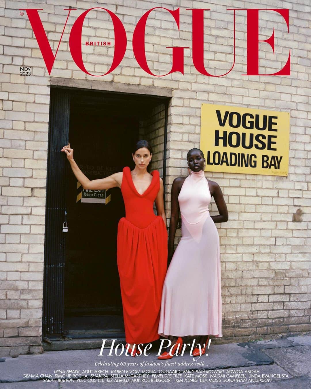 British Vogueさんのインスタグラム写真 - (British VogueInstagram)「Next spring, the revolving doors of Vogue House will spin for the last time, the lifts will fall silent and the caravan will move on to another art deco building after 65 years – and so many memories. In the November 2023 issue of #BritishVogue, stars past, present and eternal come together for a leaving party like no other. On the second of three special covers, @IrinaShayk and @AdutAkech say their goodbyes. Click the link in bio to read the feature and see the full story in the new issue, on newsstands Tuesday 24 October.  #IrinaShayk wears a dress by #BottegaVeneta, shoes by @LouboutinWorld and earrings by @Cartier and #AdutAkech wears all @MaisonAlaia. Photographed by @SeanThomas_Photo and styled by @DenaGia, with hair by @SteliosChondros, make-up by @HollySilius, nails by @PebblesNails, set design by @MigsBento, flowers by @British_Flowerman and production by @_The.Curated.  [IMAGE DESCRIPTION: Image shows Irina Shayk, a white woman, and Adut Akech, a Black woman of South Sudanese-Australian heritage, standing next to a fire exit at the back of Vogue House. A large sign fixed to the brick wall above Adut’s shoulder reads Vogue House Loading Bay. Irina, who is framed by the fire escape doorway with her right arm leaning on the open metal grate, is wearing a red floor-length dress and red heels, and staring into the camera. Next to her stands Adut, wearing a pale pink ankle-length gown and red heels, with her left arm folded behind her back. Above them, the word Vogue in red letters. The cover also reads: House party!]」10月19日 22時05分 - britishvogue