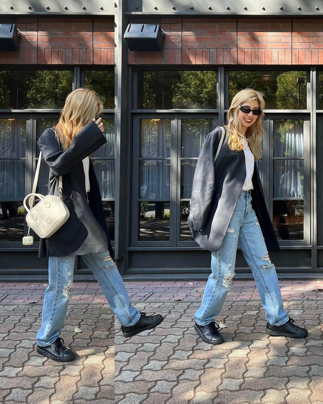 miriishiiさんのインスタグラム写真 - (miriishiiInstagram)「🍂 ⁡ jacket : used @etretokyo  T-shirt : @hanes  denim : #levis501 @levis  shoulder bag : @_edt_official  shoes : used @adidasoriginals @garden730  sunglasses : vintage @gucci @aura_paris_vintage  ⁡ 1年で1番好きな季節は秋なのですが、 本当に一瞬で終わってしまうので いつも以上に毎日大切に生きていきたいと思います！ (唐突な宣言)   ちなみにカーディガン感覚で使える 柔らかいジャケット、非常に重宝。 この秋こればっか着てる。笑  ⁡ ⁡ ⁡ #miriishii #fitcheck」10月19日 22時10分 - miriishii