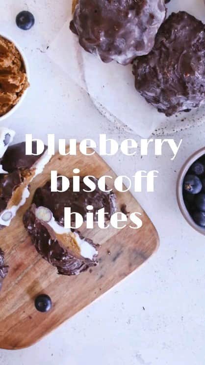 Amanda Biskのインスタグラム：「BLUBERRY BISCOFF BITES 🫐🍪 Sayyyy whhaaaaat?!?! These are insane and you NEED to try them!  VEGAN and so super easy to make. Get this recipe FREE on the #freshbodyfitmind app 🙌🏼  Thank you to our amazing recipe designer who is always blowing us away with these insane recipes each week! 🤯🤤 #biscoffcookies #veganrecipe #vegantreats  www.freshbodyfitmind.com/recipes」