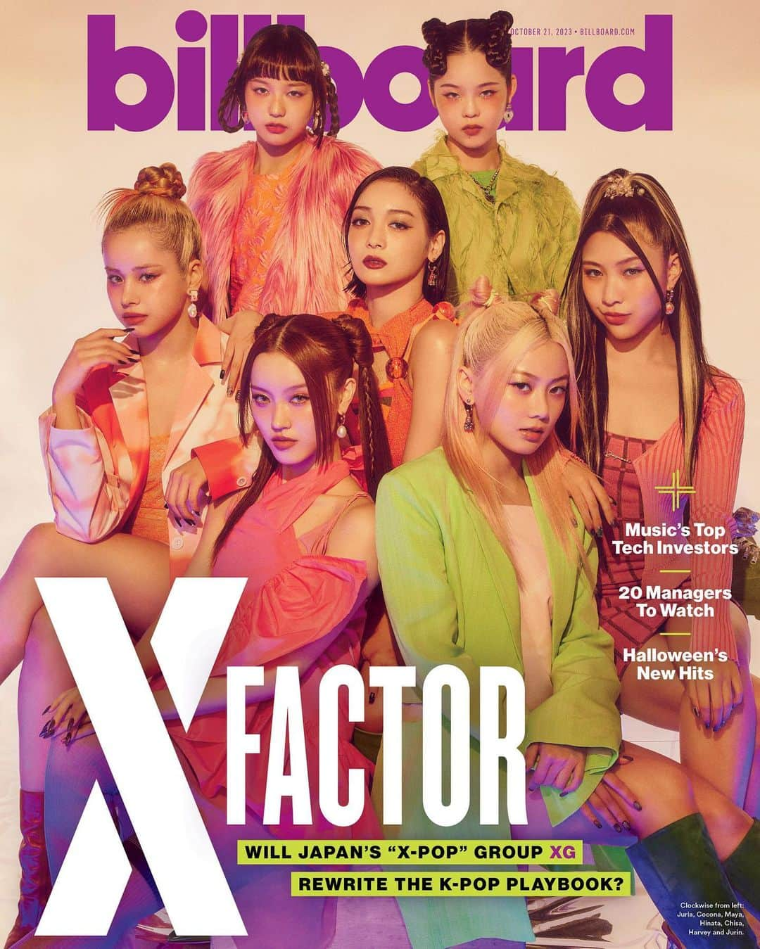 XGのインスタグラム：「Japanese girl group XG — who sing entirely in English — are upending genre convention and gaining a global audience.  The septet speaks on new album 'NEW DNA' and how they're taking X-pop worldwide ahead of their performance at Billboard's THE STAGE at the first-ever #SXSWSYDNEY.  Read the cover story at the link in bio.  — Photographer: @ssam_kim Styling: @201ho Makeup: Jung Suyeon, Kim SinYoung, and Lee Jinhee Hair: Kim Riwon, Lee Sohyun, and Lee Nahyun Writer: Soy Kim」