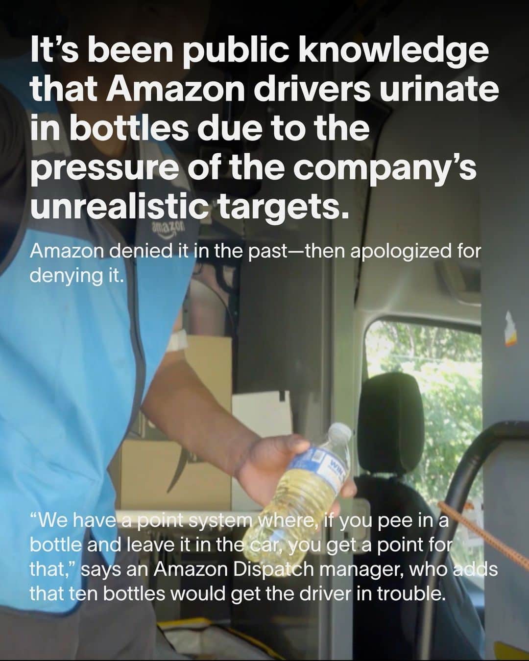 VICEさんのインスタグラム写真 - (VICEInstagram)「Amazon may not care about their workers’ bladders, but they *do* care a lot about selling stuff.⁠ ⁠ Enter Oobah Butler: He visited Amazon fulfillment centers across the world to spot, verify and collect bottles of drivers’ pee, and then turned that pee into an 'energy drink', which he turned into a number one bestseller on Amazon. It's all part of his new documentary “The Great Amazon Heist,” which drops today at 10PM on Channel 4 for UK folks. The full article is at the link in bio. Bezos, hello. ⁠ ⁠ And just to clarify, Amazon said: "Safety is a top priority for Amazon and we require all products offered in our store to comply with applicable laws and regulations. We have industry-leading tools to prevent genuinely unsafe products being listed and we monitor our stores for genuine product safety concerns.”」10月20日 0時05分 - vice