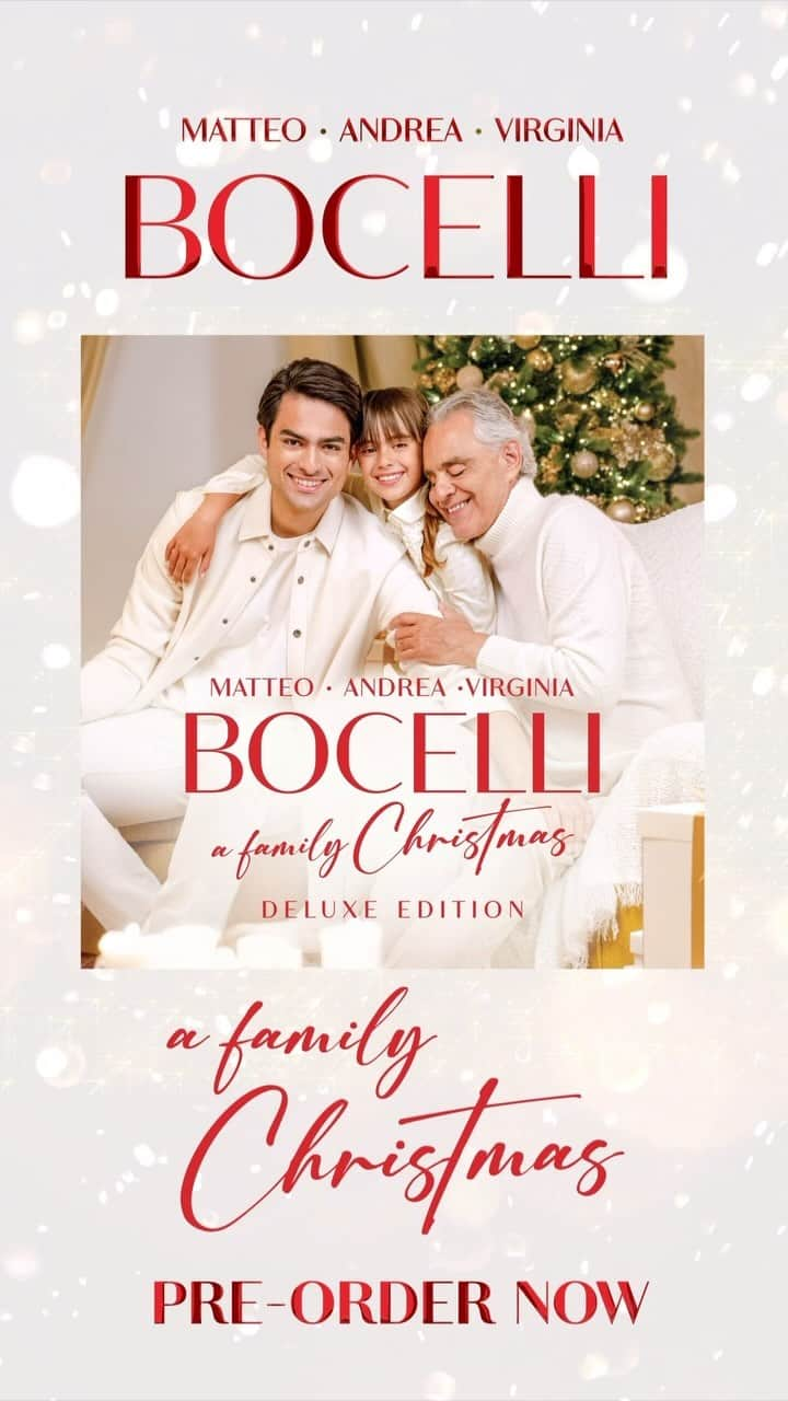 アンドレア・ボチェッリのインスタグラム：「My family and I are delighted to announce the Deluxe Edition of ‘A Family Christmas’, out 10th November. In this album, I rediscover the values that give meaning and strength to my life. Being able to celebrate Holy Christmas singing with my children is a great blessing. Sharing this enriched content is our way of renewing our good wishes to you and symbolically embracing the larger family, of which we are all a part.  The album is available to pre-order now on CD and Vinyl.」