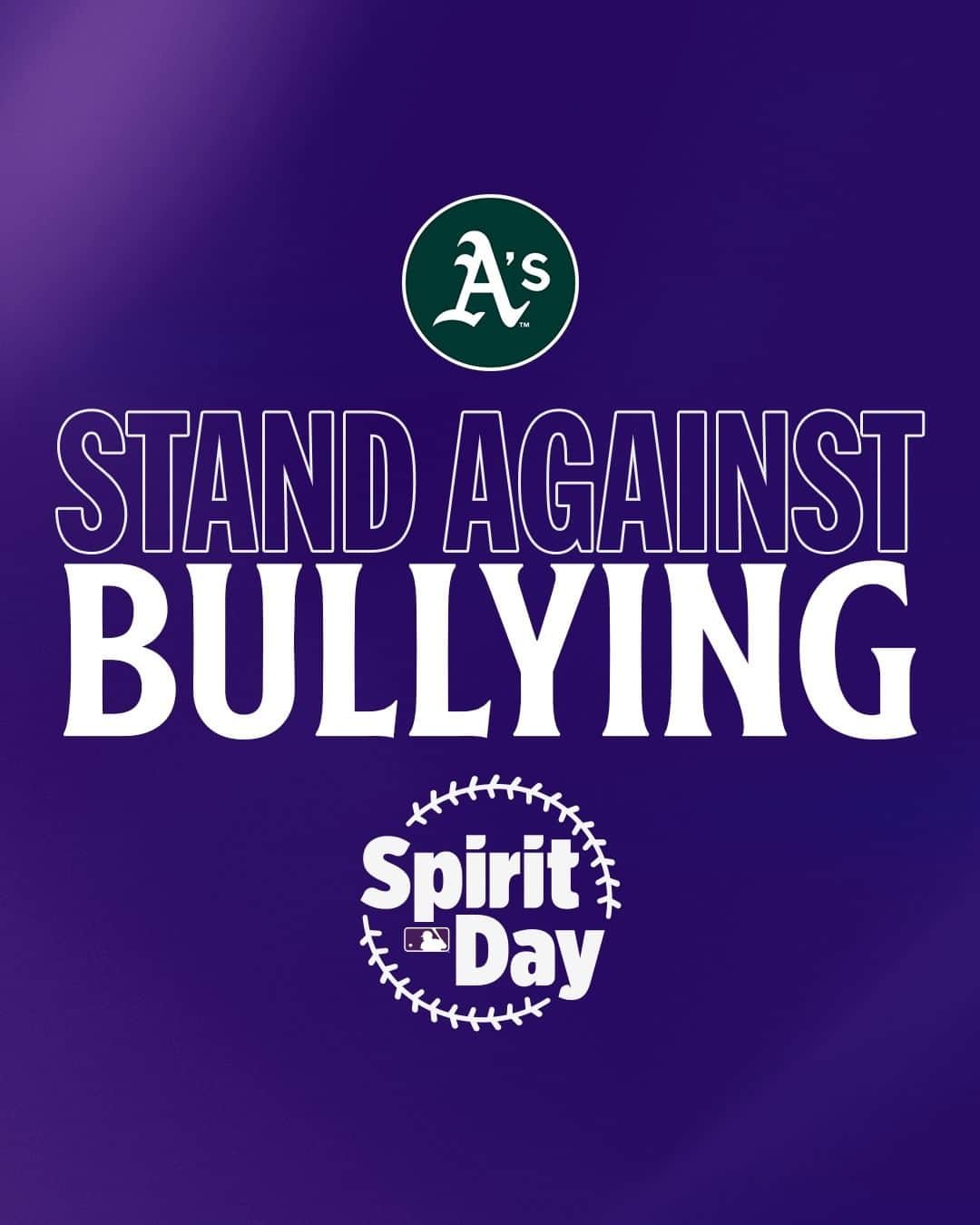オークランド・アスレチックスのインスタグラム：「On #SpiritDay and every day, we are proud to support LGBTQ+ youth everywhere. Learn more and take a stand against bullying of LGBTQ+ youth! 💜 glaad.org/spiritday」