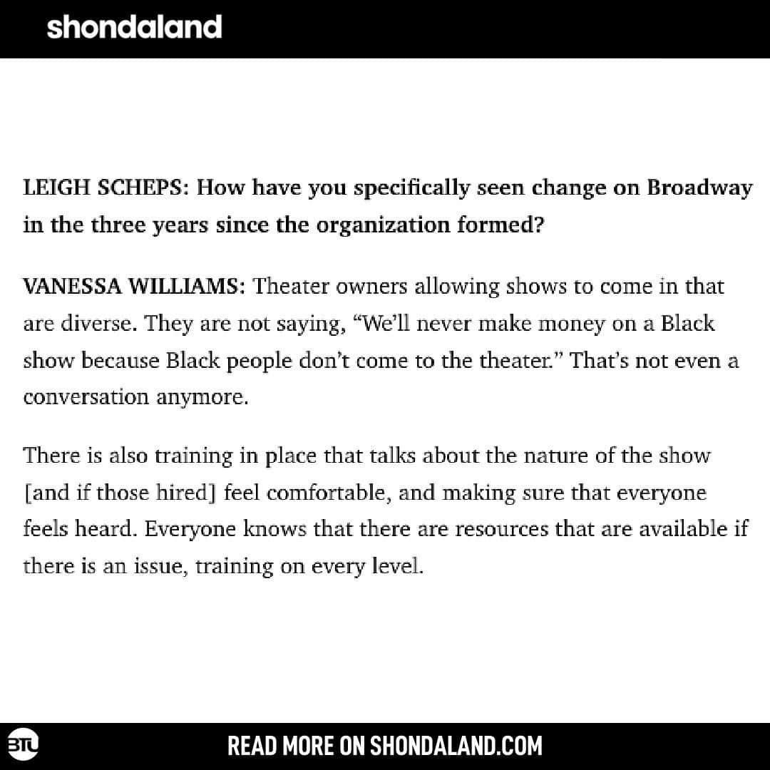 ヴァネッサ・ウィリアムスさんのインスタグラム写真 - (ヴァネッサ・ウィリアムスInstagram)「In a recent interview with Shondaland's Leigh Scheps (@leighscheps) , founding member Vanessa Williams recently shared  how Black Theatre United is working diligently to help transform Broadway - from the New Deal for Broadway to BTUs internship program.  ⠀⠀⠀⠀⠀⠀⠀⠀⠀ Williams also discusses BTUs upcoming gala, her venture into Broadway production, and her passionate dedication to driving change. ⠀⠀⠀⠀⠀⠀⠀⠀⠀ Read the full article on: shondaland.com or hit the link in stories.  Gala Ticket #linkinbio ⠀⠀⠀⠀⠀⠀⠀⠀⠀ #BTUGala2023 #shondaland #blacktheatreunited #btu」10月20日 1時28分 - vanessawilliamsofficial