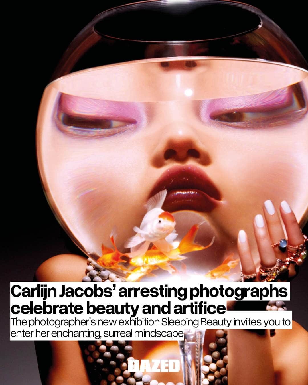 Dazed Magazineのインスタグラム：「“In the fairytale, as we know it, the heroine is sent to sleep as a punishment for being too curious about the spinning wheel,” @carlijnjacobs tells Dazed, reflecting on her current show, Sleeping Beauty.⁠ ⁠ “I do the opposite. I celebrate women’s curiosity and I encourage them to keep on dreaming and exploring.”⁠ ⁠ Known for creating mesmerising, surreal imagery with compositions of striking colours, Jacobs blurs the fields of fashion and fine art photography as well as obscuring the lines between reality and fantasy.⁠ ⁠ Sleeping Beauty – which brings together commissioned work and self-initiated work from Jacobs’ archive – distils these uncanny and otherworldly elements, drawing on a world of unique references and personal obsessions, currently running at @foam_amsterdam⁠ ⁠ Find out more through the link in our bio 🔗⁠ ⁠ 📷 @carlijnjacobs⁠ ✍️ @ohnoitsemilyd」