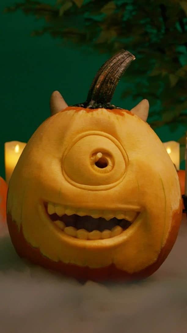 Disney Pixarのインスタグラム：「Lay a monstrous 👁️ on this pumpkin carving of Mike! 🎃💚」