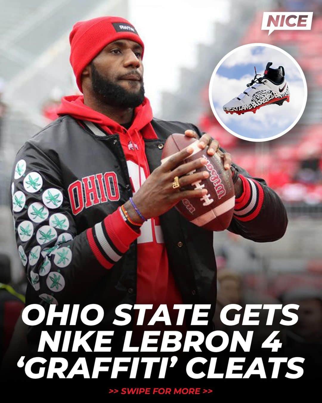 のインスタグラム：「Ohio State will be playing in “Graffiti” Nike LeBron IV Vapor Edge cleats against Penn State this Saturday🔥🏈」