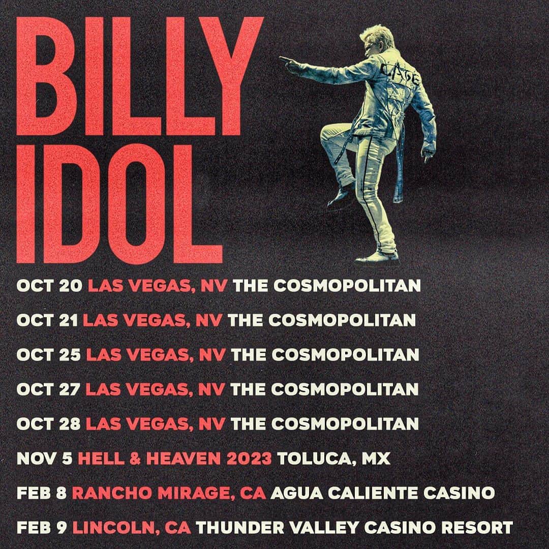 ビリー・アイドルのインスタグラム：「🎲🎰 The first of 5 Las Vegas shows at @cosmopolitan_lv is tomorrow! Use link in bio for ticket info for all remaining 2023 shows.」
