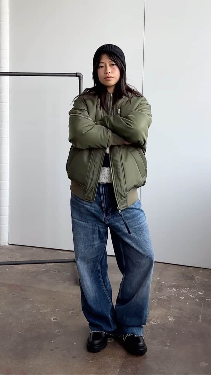 オールセインツのインスタグラム：「@honeybunmary does autumn.   Wearing the Scout Oversized Bomber, Blake Jeans, Esme T-Shirt, Britt Jumper and Robyn Headband.」