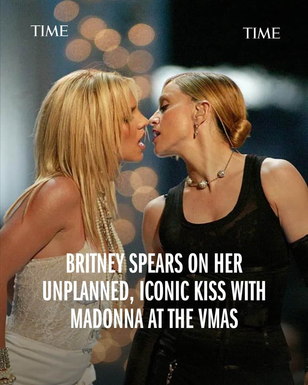 TIME Magazineのインスタグラム：「In her upcoming memoir, The Woman in Me, Britney Spears is revealing new details about how her and Madonna's unplanned kiss—widely considered to be one of the most iconic moments in music award-show history—came to be.  In the book, Spears writes that while she, Madonna, and Christina Aguilera were rehearsing their performance of "Like a Virgin," they had always practiced an air kiss. But, right before they were set to go on the night of the show, Spears started to think that it might be a good idea to switch things up.  Link in bio.  Photograph by Christopher Pike—FilmMagic/Getty Images」