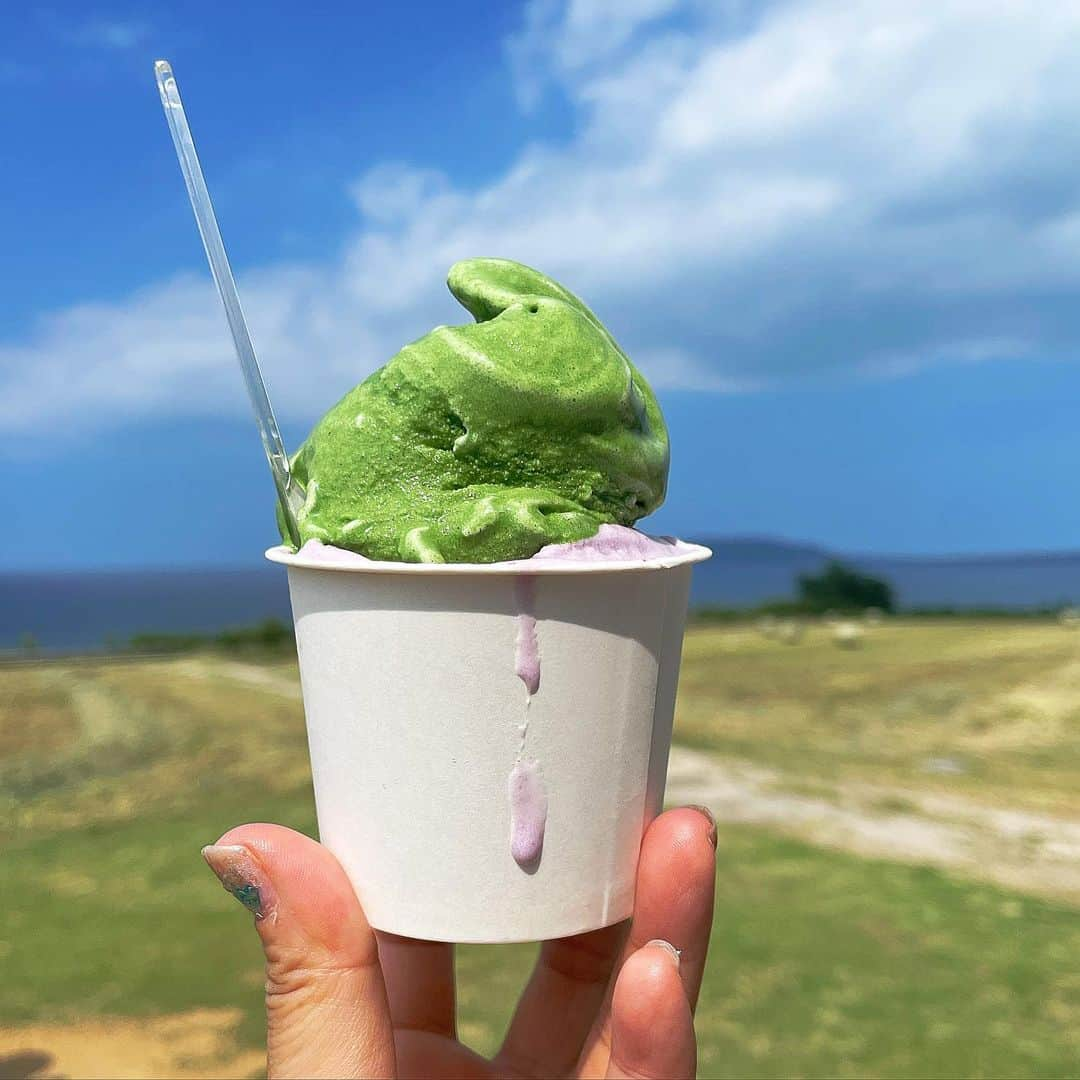 みのり(26)＠東京 ダイエットさんのインスタグラム写真 - (みのり(26)＠東京 ダイエットInstagram)「. . . . 第三弾🍨(順不同)  𓆡𓆜𓇼𓈒𓆉 𓆛 𓆞𓆡 𓇼𓈒𓆉  　　　　ミルミル本舗 　　ジェラート2種類　550円  (ユーグレナ / 紅芋 )  𓆡𓆜𓇼𓈒𓆉 𓆛 𓆞𓆡 𓇼𓈒𓆉  📮　石垣市新川1583-74 🕐　10時〜日没 📞　0980-87-0885  ジェラート2023百名店🍨 小高い丘の上にある本店は、沖縄の海と空の眺めが最高☺️ テレビでもよくみるお店だったので食べれて嬉しかった。  よく旅先や地元で食べるソフトクリームとは違って、 サッパリとして食べやすい😉  気になるところがあるとすれば、 二種類選んだので、アイスは左右によそってほしかった。 ユーグレナを食べた後に顔をだす紅芋は溶けてしまっていた  口に入れたら味は紅芋だけど🍠 ユーグレナは、、、抹茶🍵(笑)  美味しかったです✌️☀️  #沖縄 #石垣島 #石垣島グルメ #石垣島旅行 #okinawa  #石垣空港 #ジェラート #アイス #アイスクリーム #icecream #ミルミル本舗 #ユーグレナ #ユーグレナモール #紅芋 #いもり牧場 #自家製ジェラート #百名店 #百名店2023」10月20日 6時41分 - minorizap