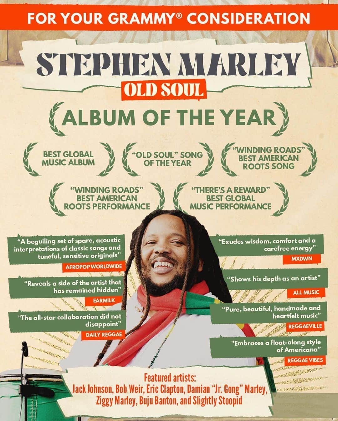 ボブ・マーリーさんのインスタグラム写真 - (ボブ・マーリーInstagram)「@stephenmarley & @julianrmarley both have new albums & singles up for #GRAMMY consideration this year! If you’re a @recordingacademy voting member, give a listen and get your votes before round 1 closes TOMORROW, October 20th!   #stephenmarley #julianmarley #ziggymarley #damianmarley  #marleybrothers #marleyfamily #grammys #recordingacademy」10月20日 6時51分 - bobmarley