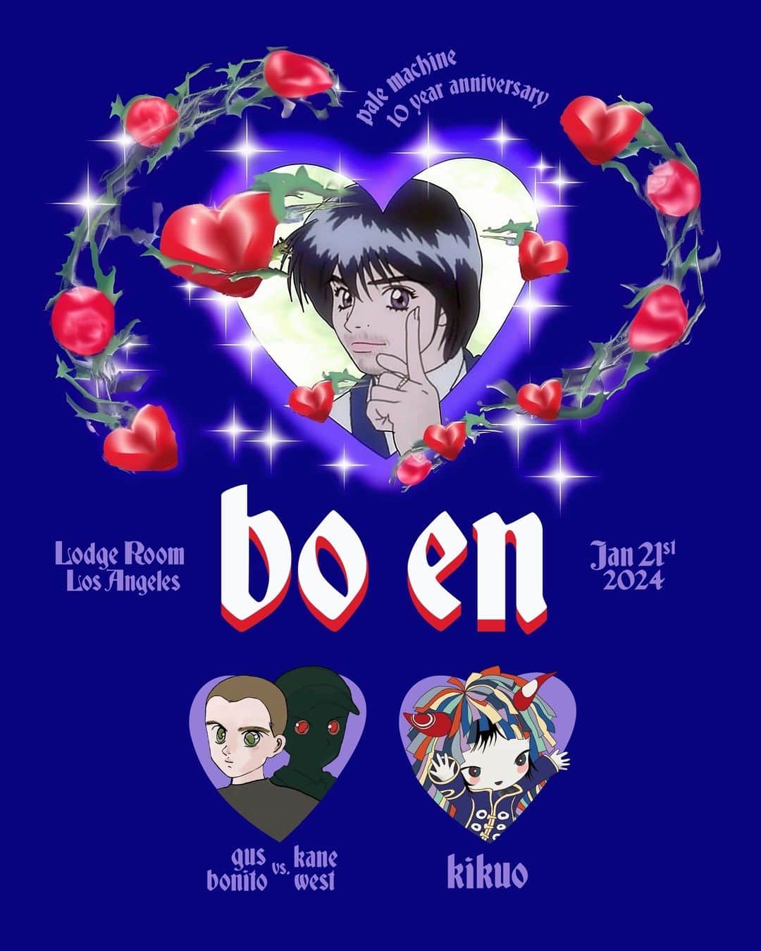 きくおのインスタグラム：「01.21.24 LOS ANGELES @ Lodge Room  💙bo en 😈kikuo 🎭gus bonito vs. kane west  tickets go live on friday 20th oct https://www.lodgeroomhlp.com/shows/bo-en/  I, Kikuo, will be playing a guest gig at bo en's live show for about an hour! This bo en's live shows will take place in various places in the US, and I will probably accompany him to all of them. This time, first of all, ticket sales in Los Angeles have been announced. Enjoy the show!」