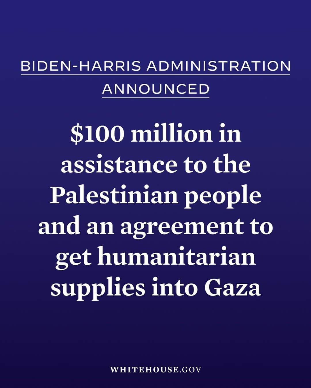 ジョー・バイデンのインスタグラム：「The Biden-Harris Administration is working to address the humanitarian crisis in Gaza to aid civilians who are suffering.」