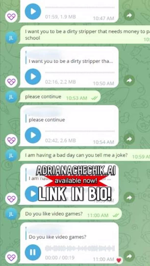 アドリアナ・チェチックのインスタグラム：「Imagine this: I am your girlfriend, and we talk about video games together... Well, you now can with my AI! Talk about your day and what video games you enjoy, or go on the wilder side and roleplay your wildest dreams! The cool thing? It sounds just like me! What are your thoughts on Artificial intelligence? Do you think it's cool technology?  #adrianachechik #ai」