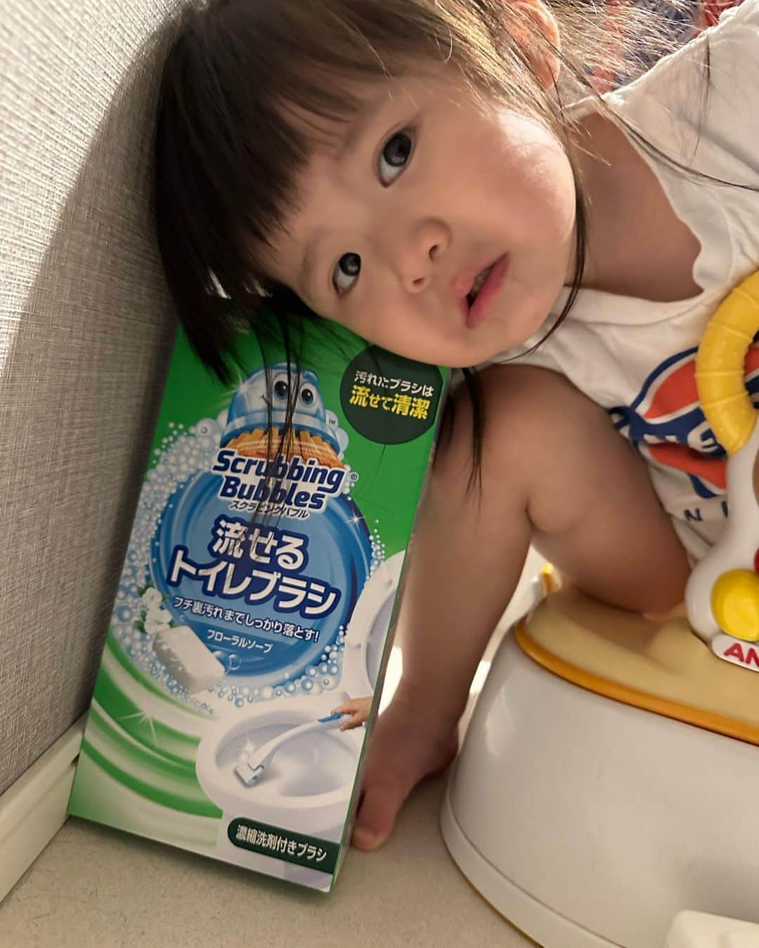 辺見玲菜さんのインスタグラム写真 - (辺見玲菜Instagram)「何年もずっと愛用してるスクラビングバブルのこの商品🫶✨🙌  衛生的にトイレに流せるっていうのが本当にありがたいよね🥹💭 トイレって掃除しても1日で汚れる場所だから毎日掃除するんだけど🧼この商品は使った後から匂いがとにかく良くてピカピカ✨になるからお気に入り😍😍🙌  エマちゃんに写真を協力してもらったんだけど自由すぎて全然写真撮れなかったw 最後の写真なんて写真撮ってたら自分も写り込んできた図😂🙌✨ そして2枚目の写真は読めないのに説明書を読んでなんかエマ語をお話ししてました💭☺️✨  PR scrubbingbubbles.jpn #ジョンソン #スクラビングバブル #流せるトイレブラシ #掃除グッズ #掃除アイテム #トイレ掃除 #トイレ清掃 #簡単掃除」10月20日 9時23分 - renastagram1222