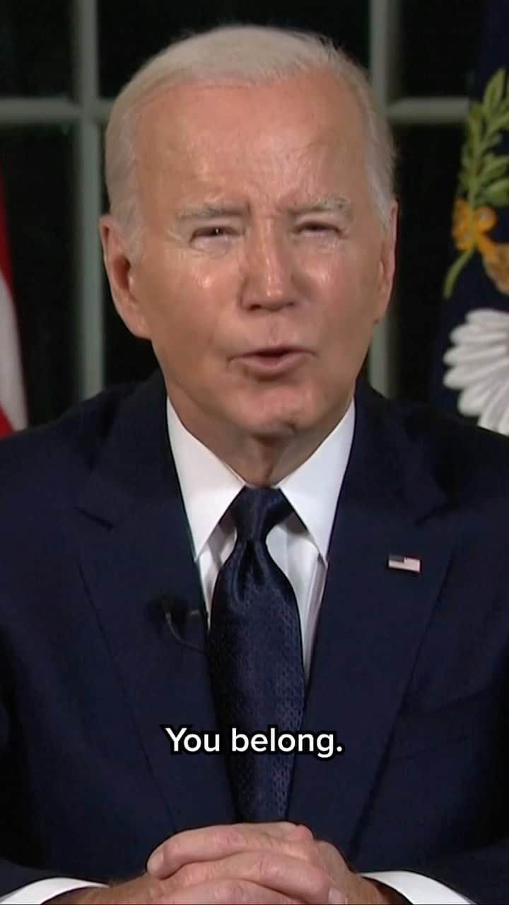 NBC Newsのインスタグラム：「“We must, without equivocation, denounce antisemitism. We must also, without equivocation, denounce Islamophobia,” President Biden told the nation in a rare prime-time address Thursday. “And to those of you hurting ... I see you. You belong.”  In his speech, Biden explained why he believes it’s crucial for Israel and Ukraine to win the respective wars they’re fighting, as he looks to build support for a hefty aid package aimed at strengthening both countries.  Read more at the link in our bio.」