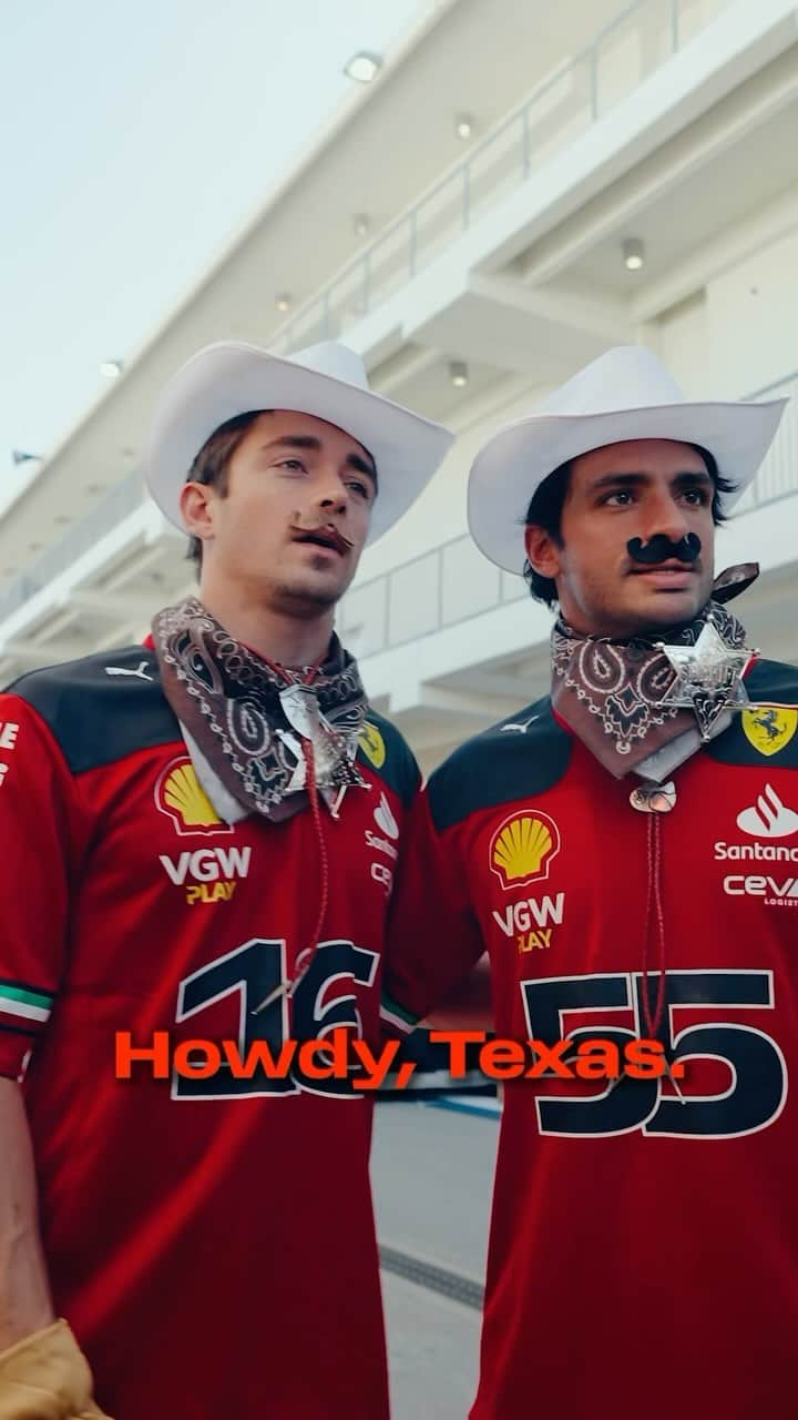 カルロス・サインツJr.のインスタグラム：「Cowboy tryouts for @charles_leclerc and @carlossainz55 went pretty much as expected 😅   #USGP 🇺🇸 #CharlesLeclerc #CarlosSainz #F1」