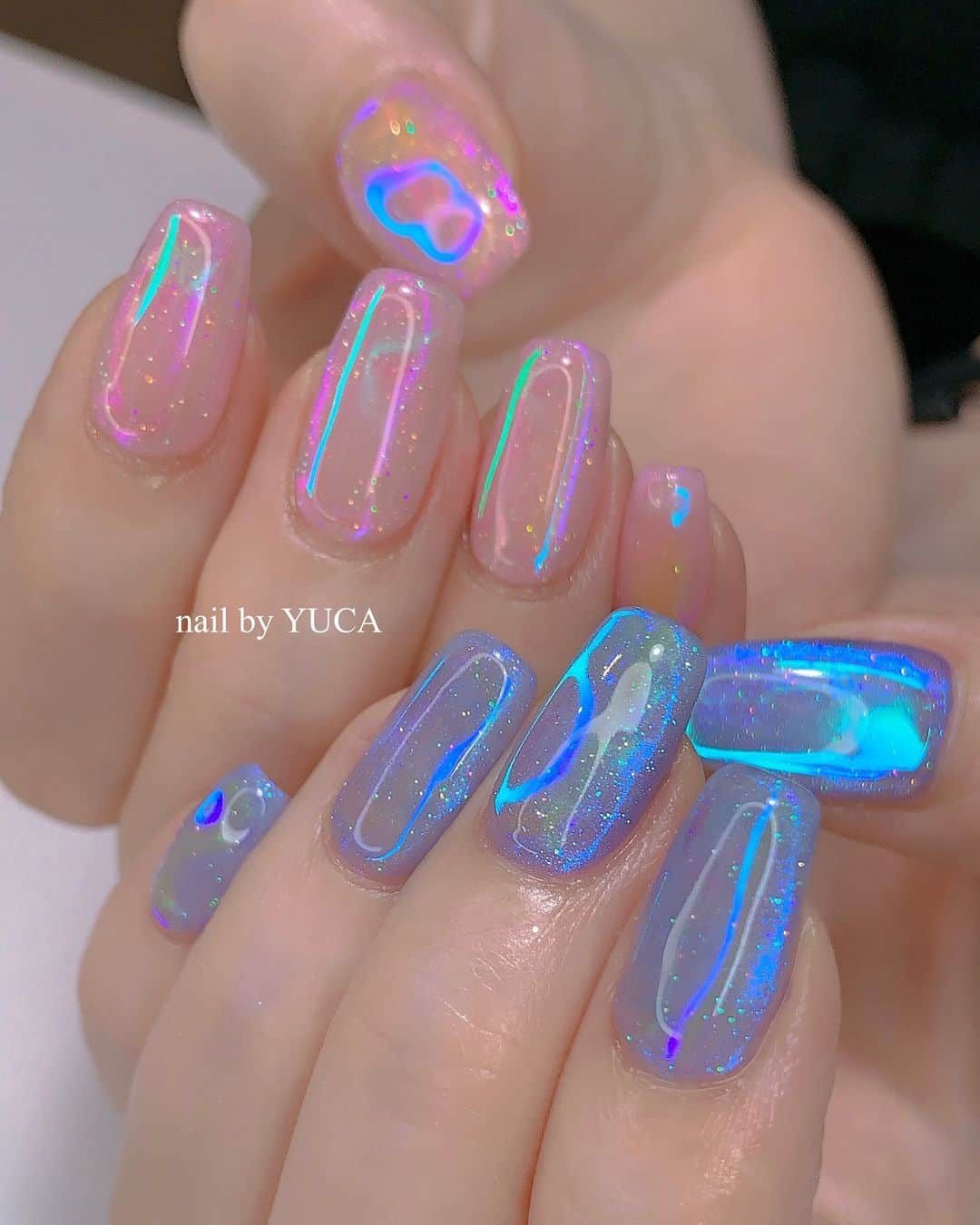 YUCAのインスタグラム：「URUURU🥣💞🫧 ⁡ ⁡ ⁡ #うるうるネイル #nail #ネイル #オーロラネイル #クリアネイル #clearnails #젤네일 #네일 #네일아트 #auroranails #tettynail #유카네일 #우루우루네일 #uruurunail #美甲 #yucanail」