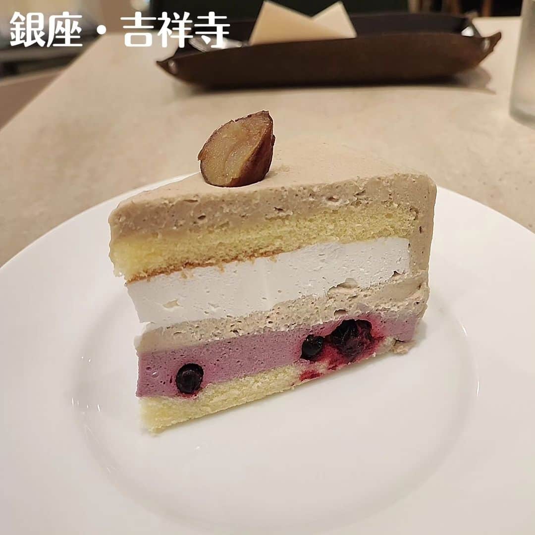 橋爪もものインスタグラム：「カフェ「ビブリオテーク」さんのカシスと和栗のショートケーキ  生クリームたっぷりのタルトと迷ったのですが "とりあえず"今回はショートケーキ！  ショートケーキと言いながら スポンジは2割くらい！ あとは全部生クリームやらマロンクリームやらカシスのムースやら！  サイズは大きめなんてすが 3口くらいで居なくなります。 飲める系 なんそれ  こちらも吉祥寺店があるので 10/28【武蔵野音楽祭】に参加される方は気が向いたらぜひ！  #singersongwriter #弾き語り女子 #吉祥寺カフェ」